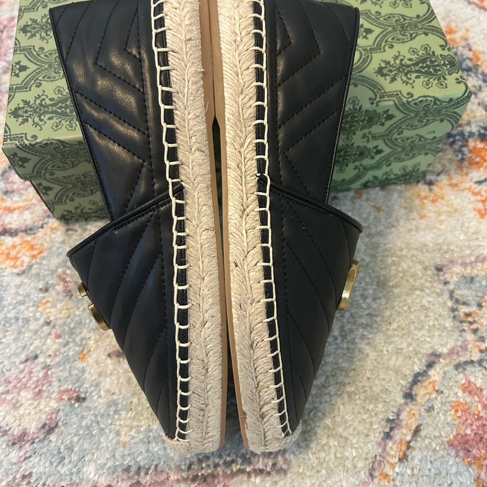 Gucci Black Espadrille Loafers with Gold Accent - Picture 7 of 12